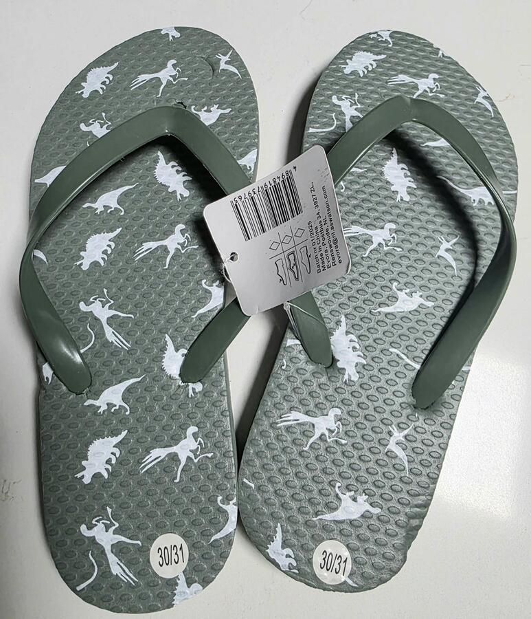 Evora slippers kids kinder teenslippers dino dinosaurussen groen print wit en flipflops