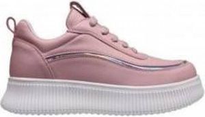 Ewoll Dames Sneaker met hoge zool roze zilver