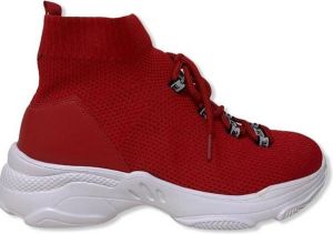 Ewoll Hoge Sneaker rood met hoge zool Aansluitende schoen