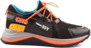 Ewoll Sneaker zwart oranje Vrouwen Lage zwarte sneaker met hoge zool Dames
