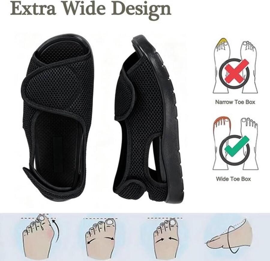 Extra brede sandalen voor dames en senioren verstelbaar met klittenbandsluiting zomer