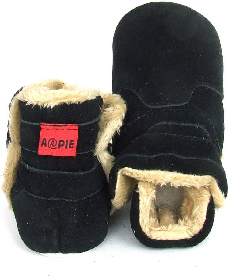 Aapie leren babyslofjes Winterboot Calgary laarsjes gevoerd antislip zwart