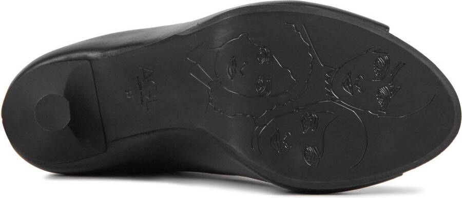 AGL Muiltjes Dames Sandalen Instappers Damesschoenen Leer Blokhak D669002 Zwart