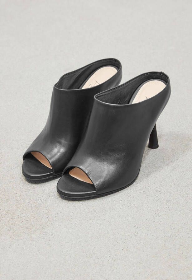 AGL Muiltjes Dames Sandalen Instappers Damesschoenen Leer Blokhak D669002 Zwart