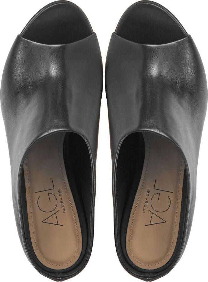 AGL Muiltjes Dames Sandalen Instappers Damesschoenen Leer Blokhak D669002 Zwart