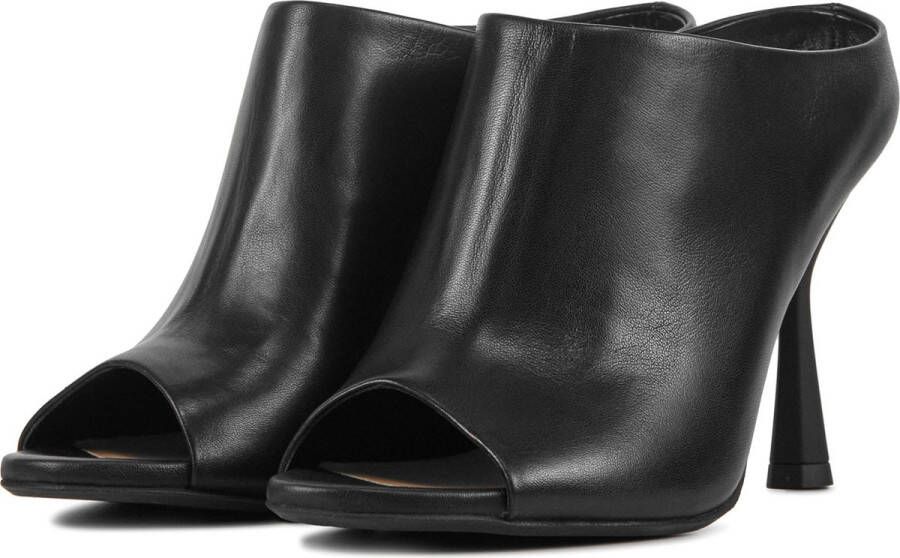 AGL Muiltjes Dames Sandalen Instappers Damesschoenen Leer Blokhak D669002 Zwart
