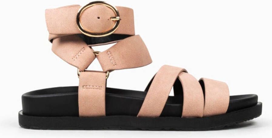 amelie essence Dames Muiltjes met Houten Hak Grote Gesp Goudkleurige Details Made in Spain Amelie s