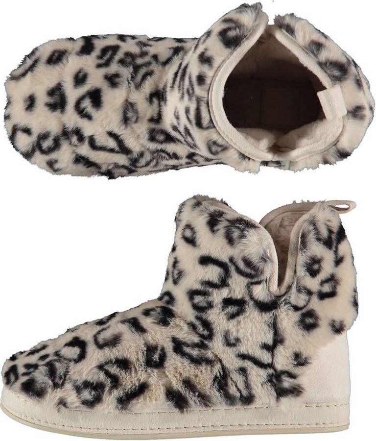 Apollo Dames hoge pantoffels sloffen luipaard print beige