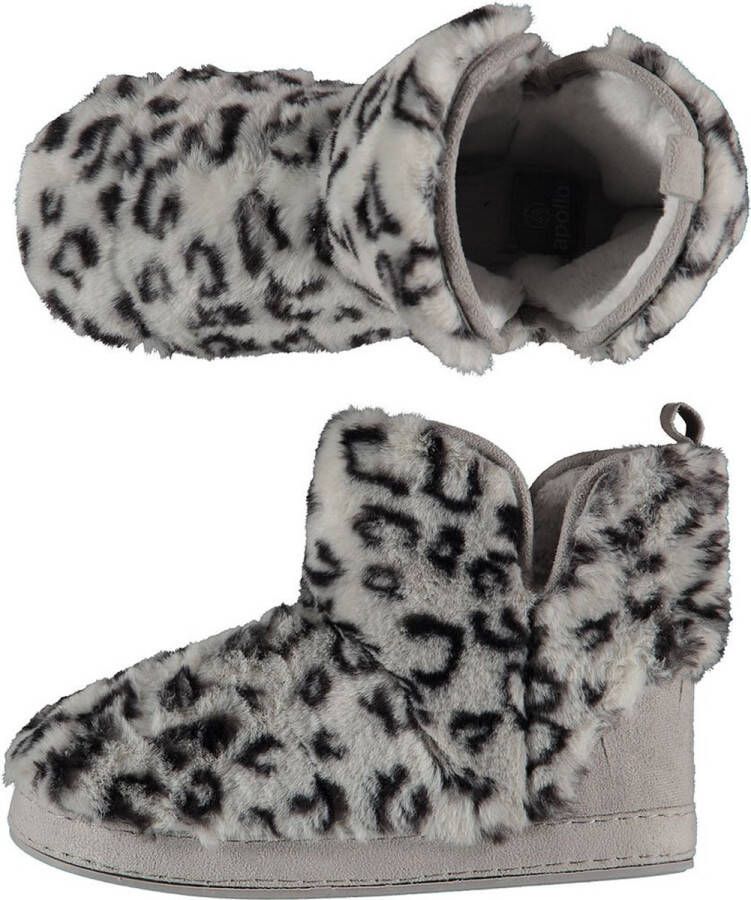 Apollo Dames hoge pantoffels sloffen luipaard print grijs