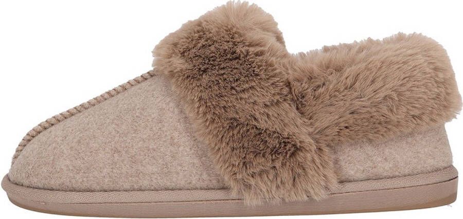 Apollo Dames Instap Pantoffel Vilt Taupe Sloffen