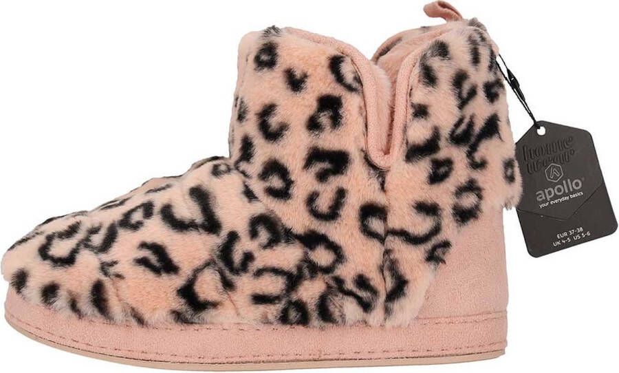 Apollo Hoge sloffen dames Fake Fur Dierenprint Roze Sloffen dames Warme sloffen dames