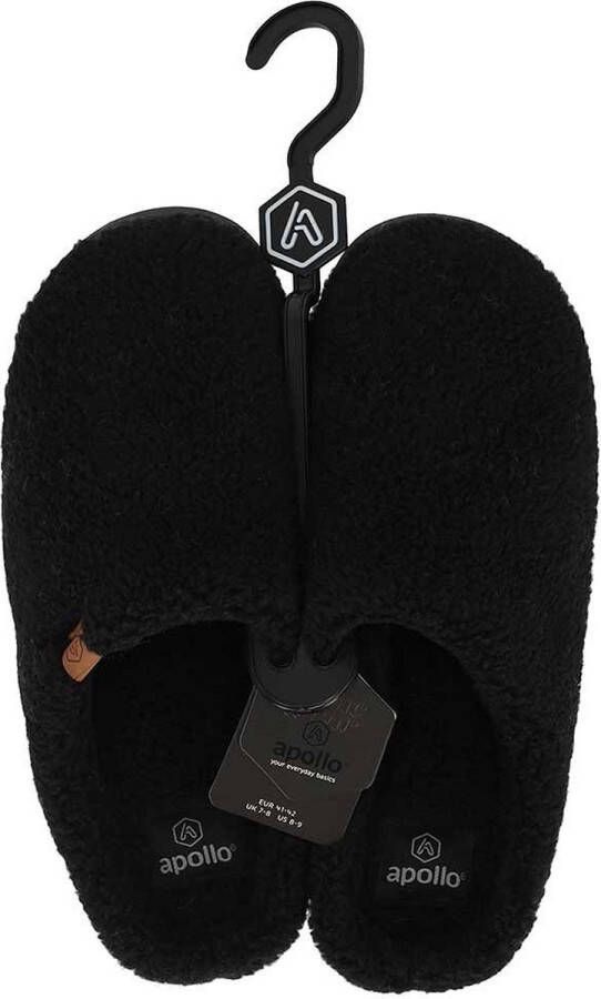 Apollo Pantoffels heren Zwart Teddy Wol Sloffen heren Pantoffels heren