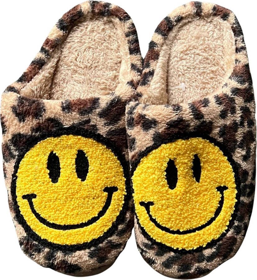 Badrock Smiley sloffen panter unisex pantoffels Smiley slippers tijger sloffen zachte pantoffels gekke sloffen dames & heren panter cadeau