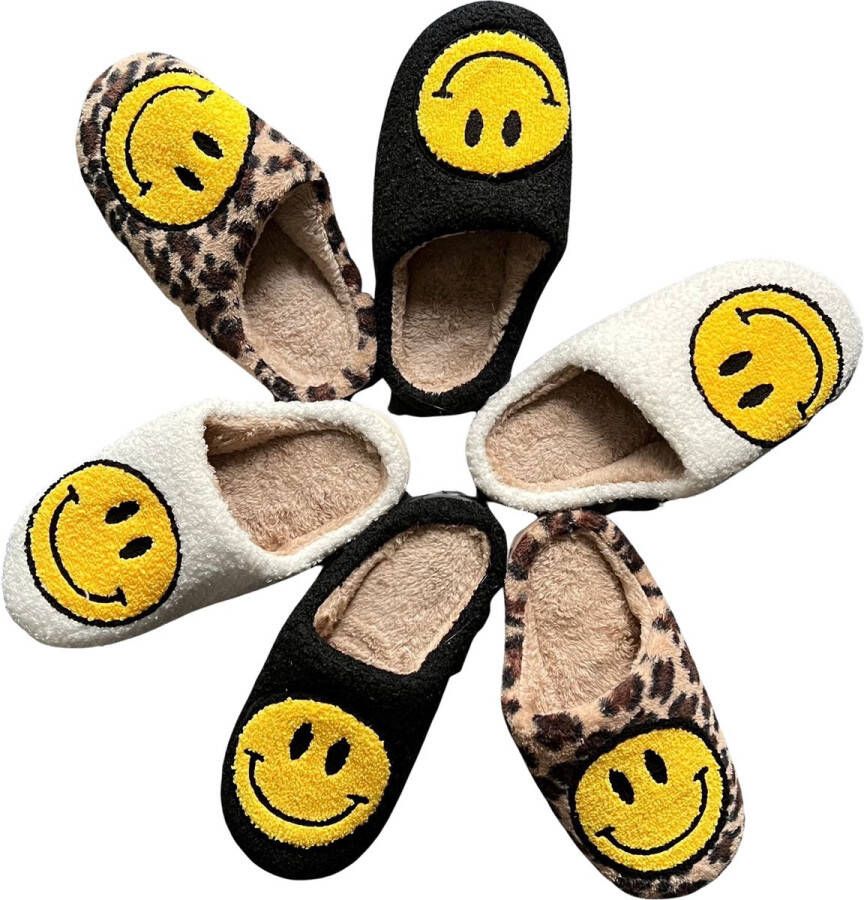 Badrock Smiley sloffen panter unisex pantoffels Smiley slippers tijger sloffen zachte pantoffels gekke sloffen dames & heren panter cadeau