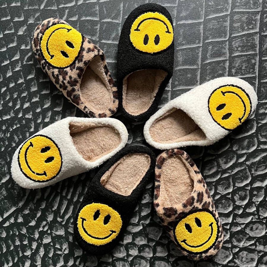 Badrock Smiley sloffen panter unisex pantoffels Smiley slippers tijger sloffen zachte pantoffels gekke sloffen dames & heren panter cadeau