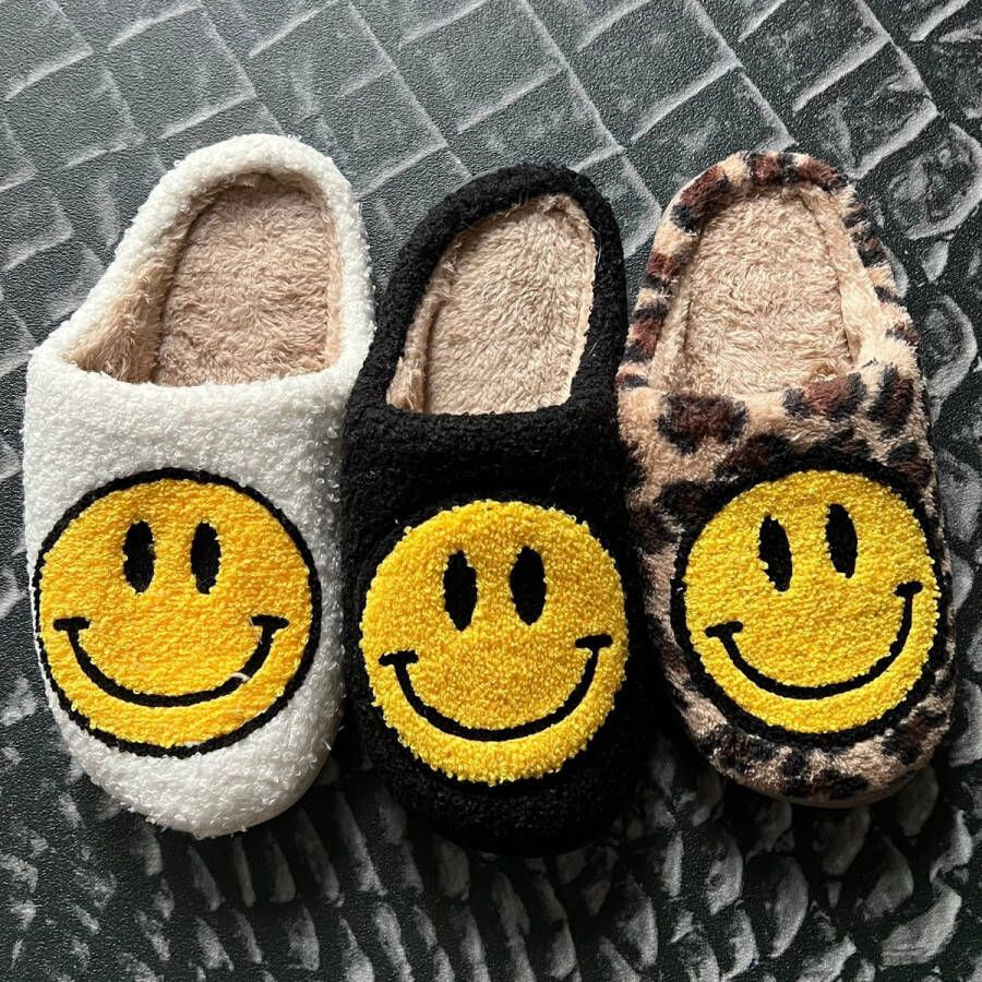 Badrock Smiley sloffen panter unisex pantoffels Smiley slippers tijger sloffen zachte pantoffels gekke sloffen dames & heren panter cadeau