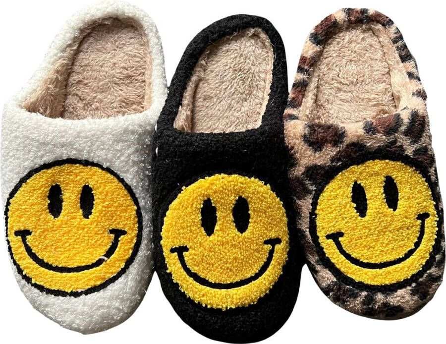 Badrock Smiley sloffen panter unisex pantoffels Smiley slippers tijger sloffen zachte pantoffels gekke sloffen dames & heren panter cadeau