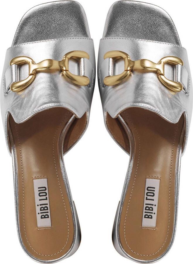 BiBi Lou Slippers Dames Sandalen Instappers Damesschoenen Leer Blokhak 582Z19 Zilver