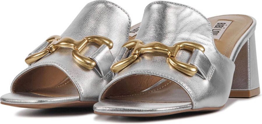 BiBi Lou Slippers Dames Sandalen Instappers Damesschoenen Leer Blokhak 582Z19 Zilver