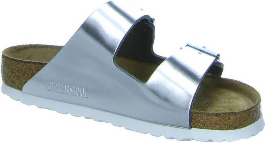 Birkenstock Arizona Dames Slippers Metallic Silver Regular-fit Zilver Leer