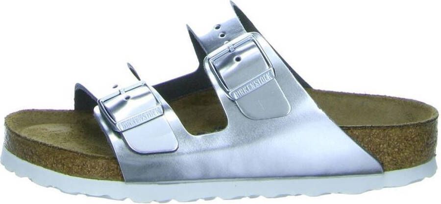 Birkenstock Arizona Dames Slippers Metallic Silver Regular-fit Zilver Leer