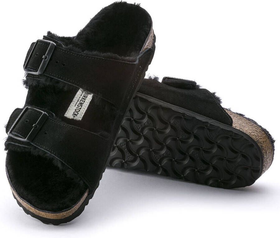 Birkenstock Arizona Fell Pantoffels Sloffen Dames Zwart