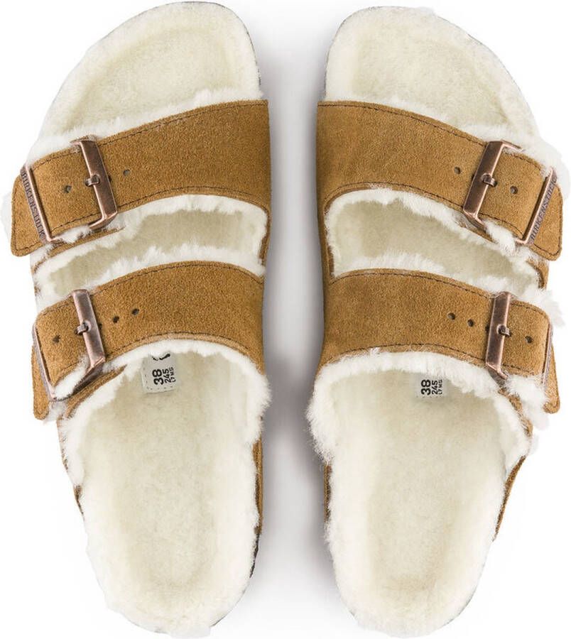 Birkenstock Arizona Lamsvel Suede Mink Smal Voetbed