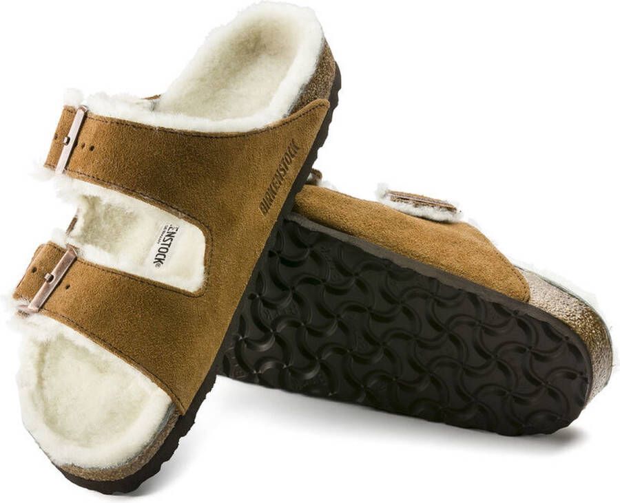 Birkenstock Arizona Lamsvel Suede Mink Smal Voetbed