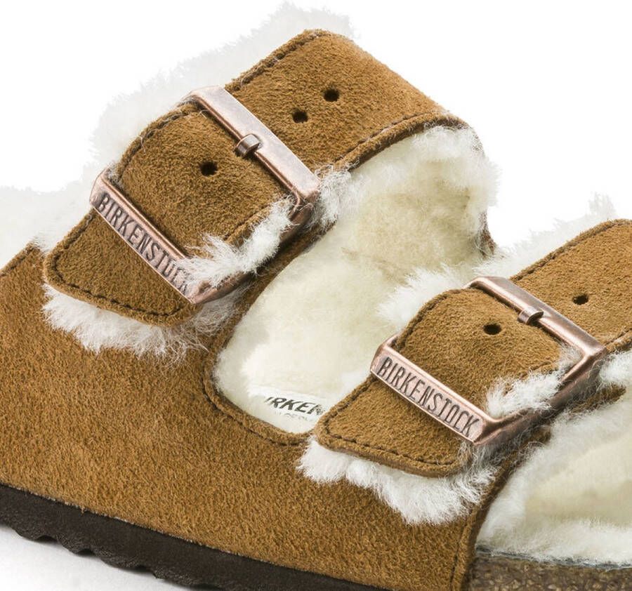 Birkenstock Arizona Lamsvel Suede Mink Smal Voetbed