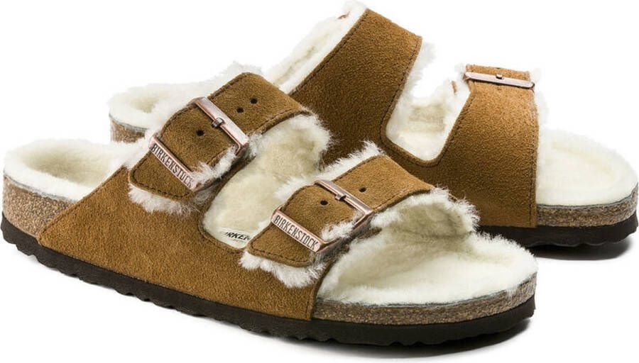 Birkenstock Arizona Lamsvel Suede Mink Smal Voetbed