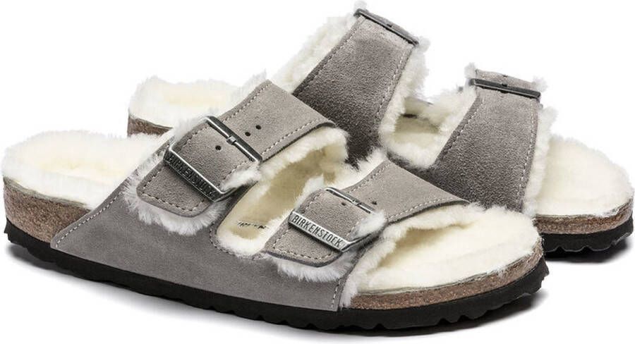 Birkenstock Arizona Lamsvel Suede Stone Coin Smal Voetbed