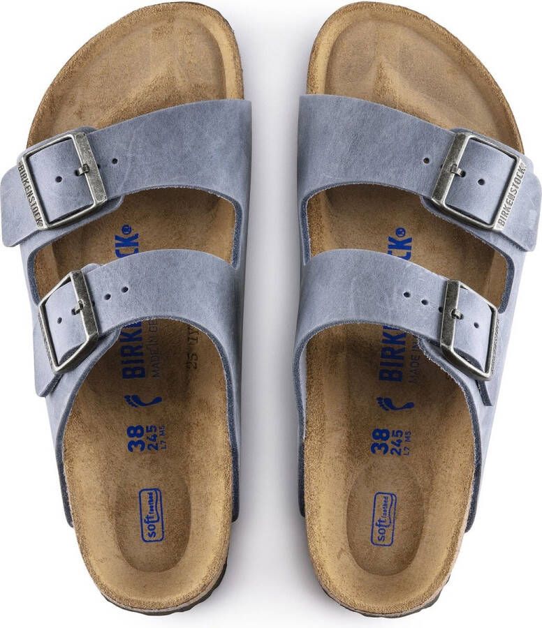 Birkenstock Arizona Slippers Dusty Blue Narrow-fit Blauw Nubuck