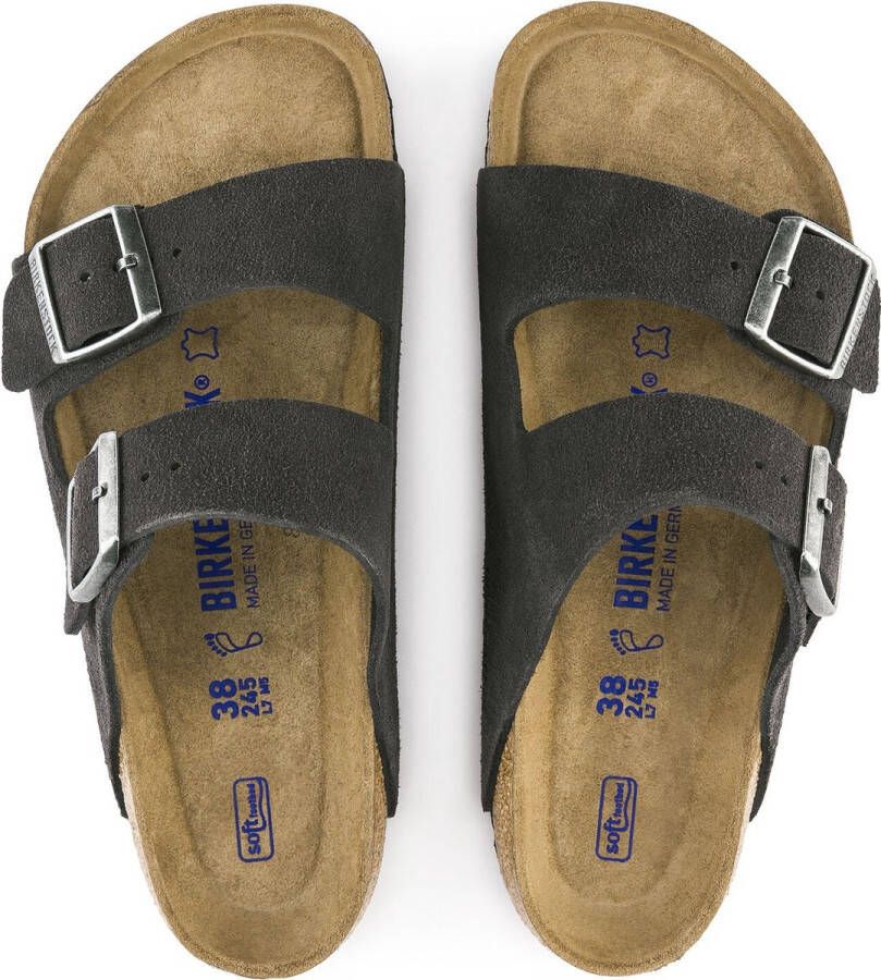 Birkenstock Arizona Slippers Velvet Gray Narrow-fit Grijs Suède