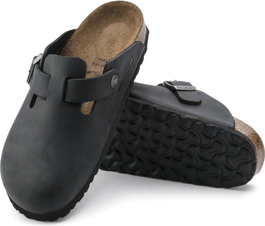 Birkenstock Boston Black narrow Fettleder Oiled Leather Unisex Clogs Zwart