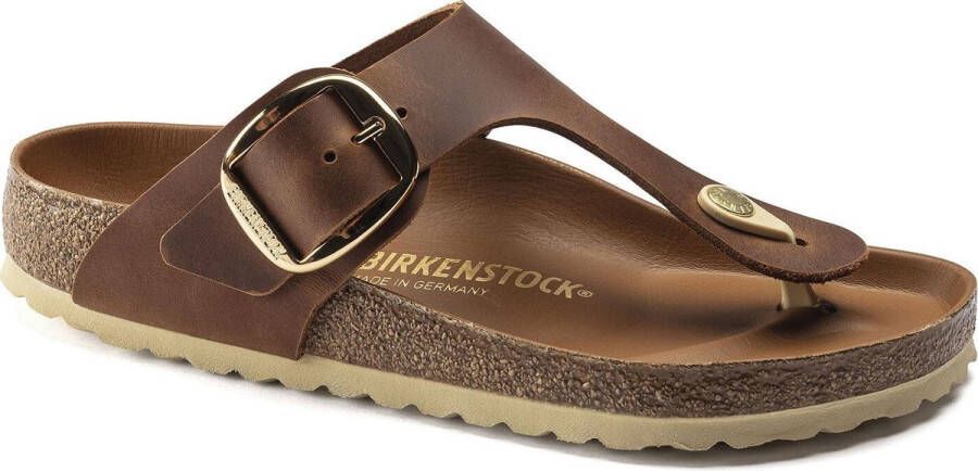 Birkenstock Gizeh Dames Slippers Big Buckle Cognac Leer Narrow-fit