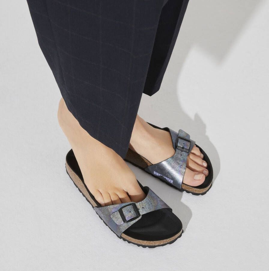 Birkenstock Madrid Dames Slippers Iridescent Black Narrow-fit Zwart Microvezel