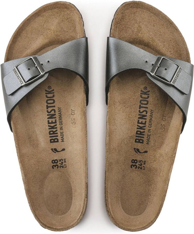 Birkenstock Madrid Dames Slippers Metallic Black Narrow-fit Zwart Imitatieleer