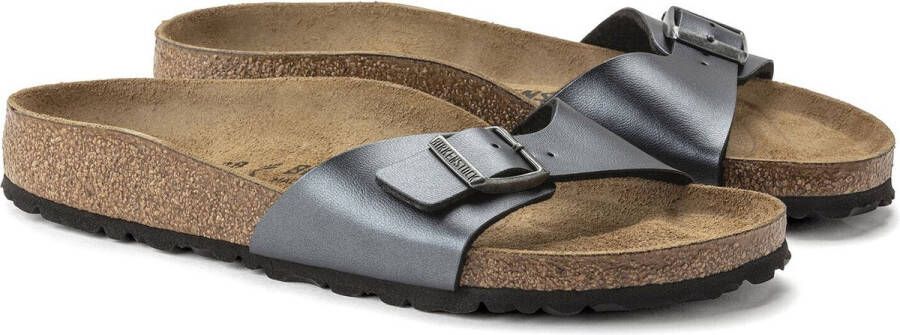 Birkenstock Madrid Dames Slippers Metallic Black Narrow-fit Zwart Imitatieleer