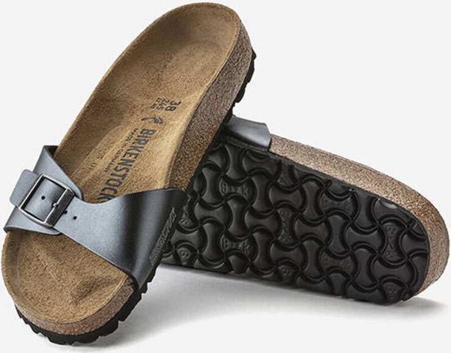 Birkenstock Madrid Dames Slippers Metallic Black Narrow-fit Zwart Imitatieleer