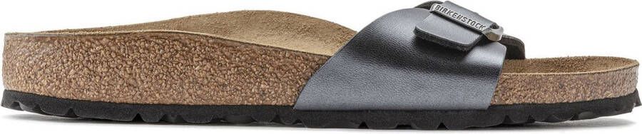 Birkenstock Madrid Dames Slippers Metallic Black Narrow-fit Zwart Imitatieleer