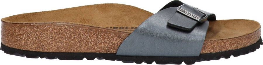 Birkenstock Madrid Dames Slippers Metallic Black Narrow-fit Zwart Imitatieleer