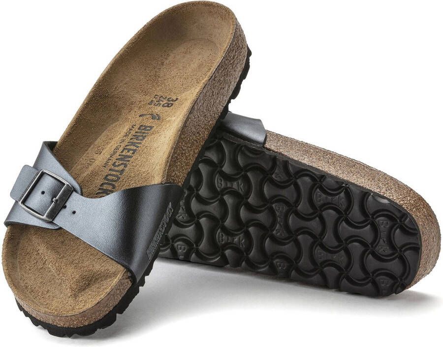 Birkenstock Madrid Dames Slippers Metallic Black Narrow-fit Zwart Imitatieleer