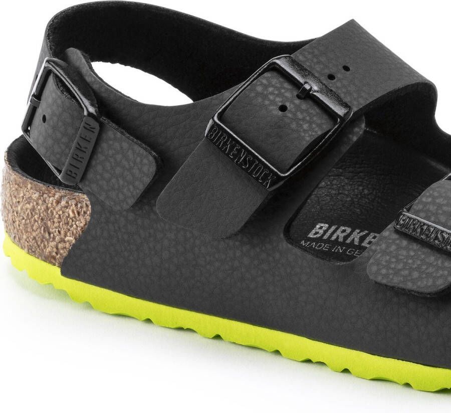 Birkenstock Milano Kids Sandalen Desert Soil Black Lime Narrow-fit Zwart Imitatieleer