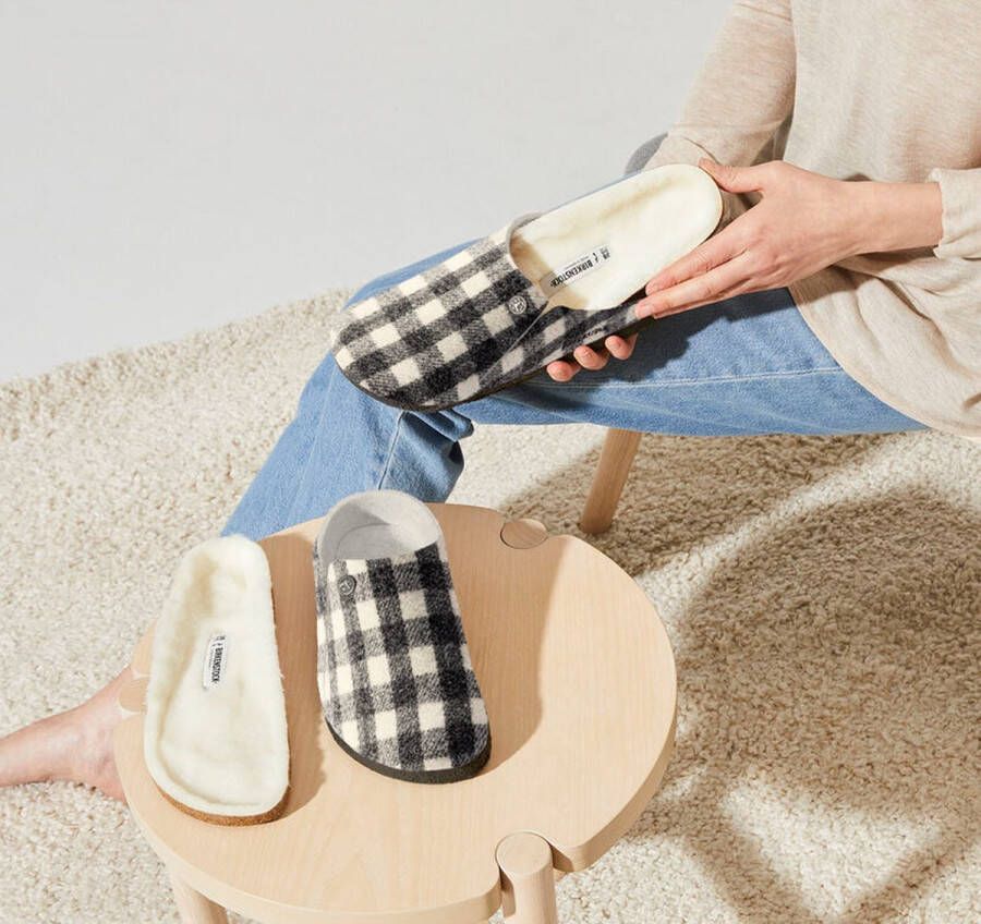 Birkenstock Zermatt Shearling Pantoffels Plaid White Wolvilt Regular-fit