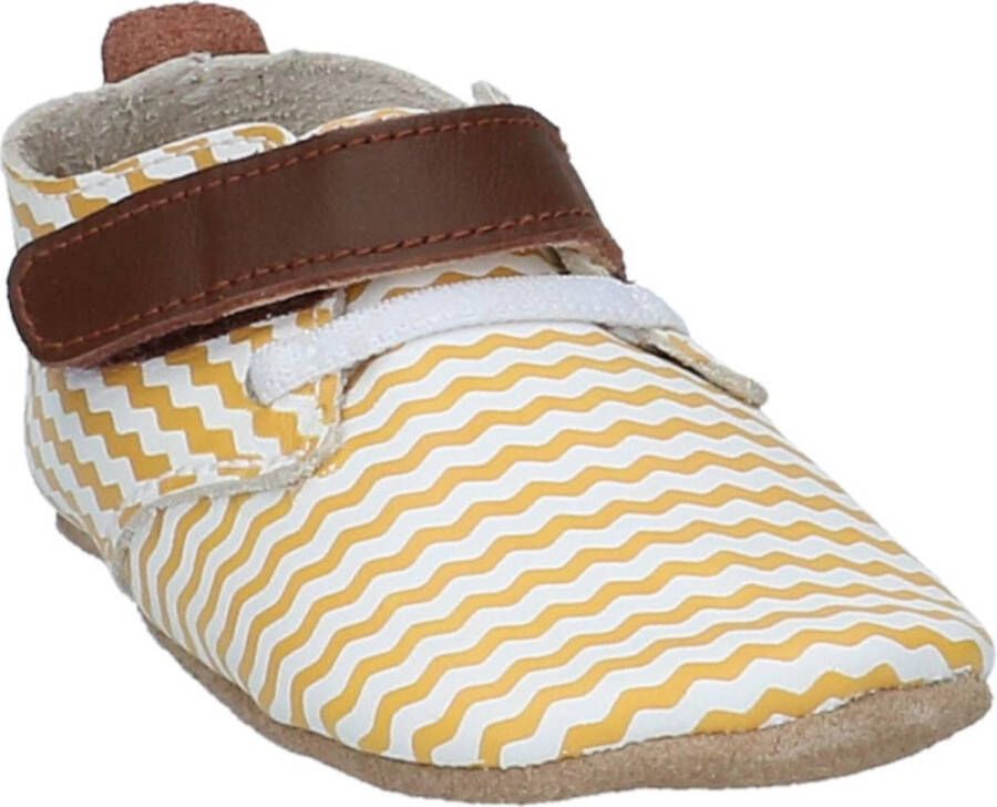 Bobux Soft Soles Wit en Oker zigzag trainer Babyslofjes