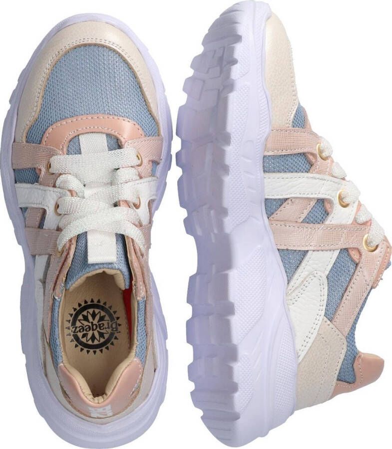 Braqeez 421281-596 Meisjes Lage Sneakers Roze Blauw Leer Veters