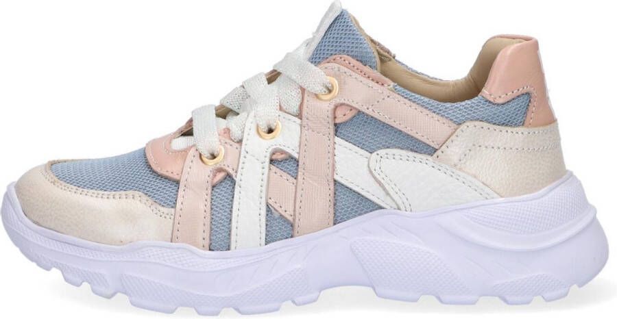 Braqeez 421281-596 Meisjes Lage Sneakers Roze Blauw Leer Veters