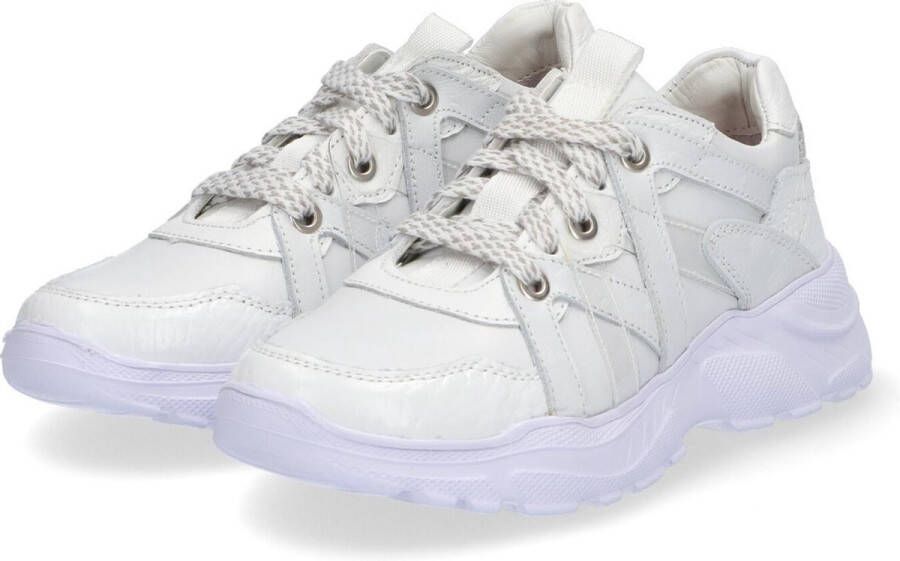 Braqeez 421281-800 Meisjes Lage Sneakers Wit Leer Veters