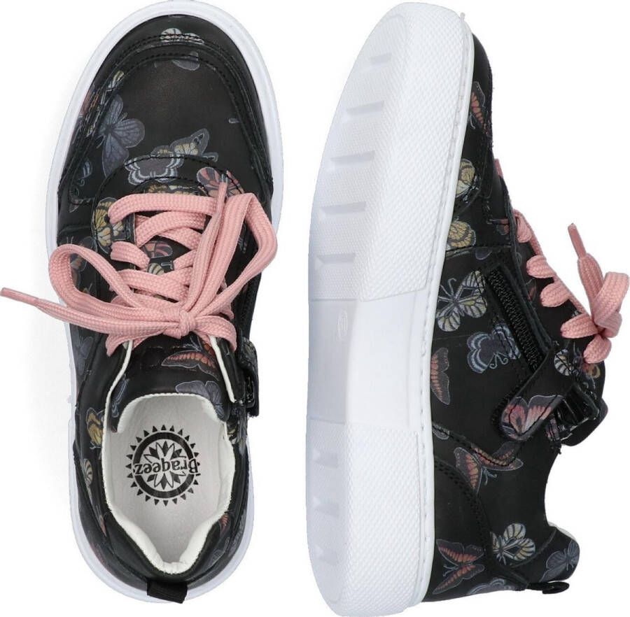 Braqeez 421303-589 Meisjes Lage Sneakers Zwart Print Leer Veters