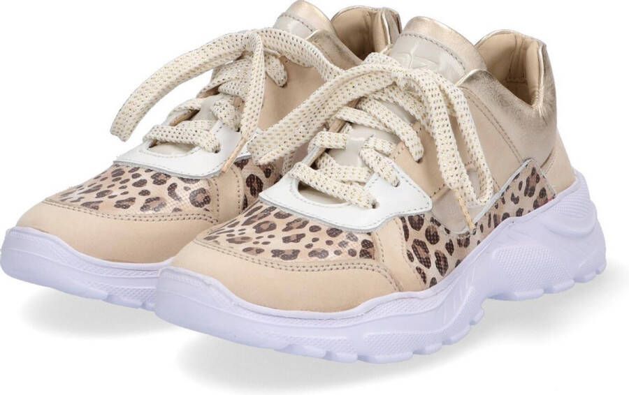 Braqeez 421304-513 Meisjes Lage Sneakers Goud Print Leer Veters